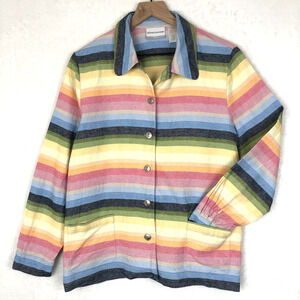 VTG ALFRED DUNNER Linen‎ Cotton Jacket Women's Sz 16P Multicolor Stripe Button